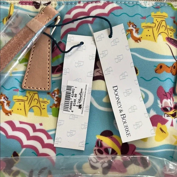 Disney Dooney & Bourke Summer Print Blue Tote with Tan Handles - Picture 2 of 6
